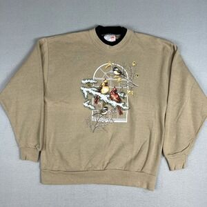 VTG Morning Sun‎ Bird Graphic Sweatshirt Mens Large Nature Wildlife 90s Winter